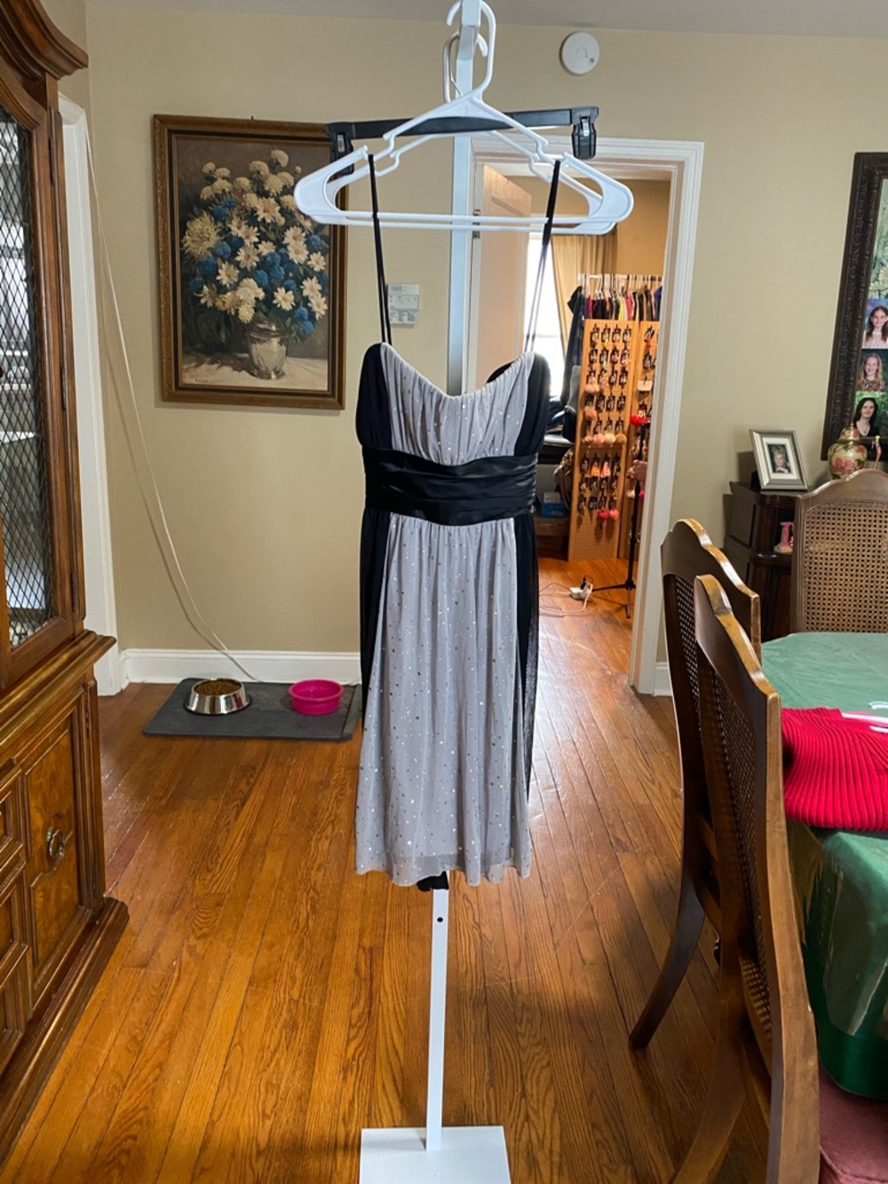 City Triangles Silver Midi Dress with Black Waistband